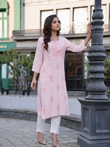 Premium Self Chikankari Kurta Geetha Creation